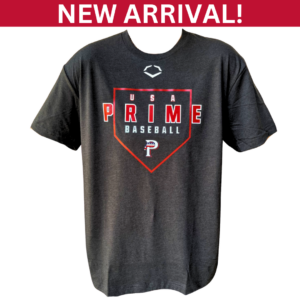 Black USA Prime Baseball T shirt with a red and white logo on the front.