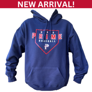 Navy USA Prime Baseball hoodie with a red and white logo on the front.