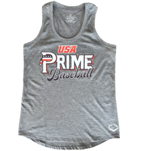 Gray USA Prime Baseball tank top featuring a patriotic-themed "Prime Baseball" logo on the chest.