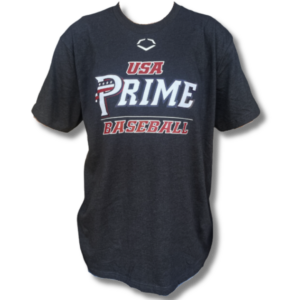 Black USA Prime Baseball T Shirt with a red and white logo on the front.