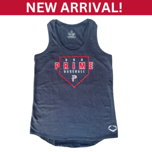 Navy blue USA Prime Baseball tank top with a red and white logo on the front.