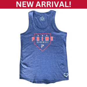 Blue USA Prime Baseball tank top with a red and white logo on the front.